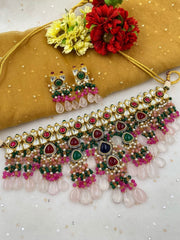 Designer Handmade Multi Color Kundan And Beads Choker Necklace Set For Ladies Bridal Necklace Sets