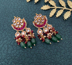 Designer Handmade Multi Layered Beaded Kundan Long Maroon Necklace Set Necklace sets