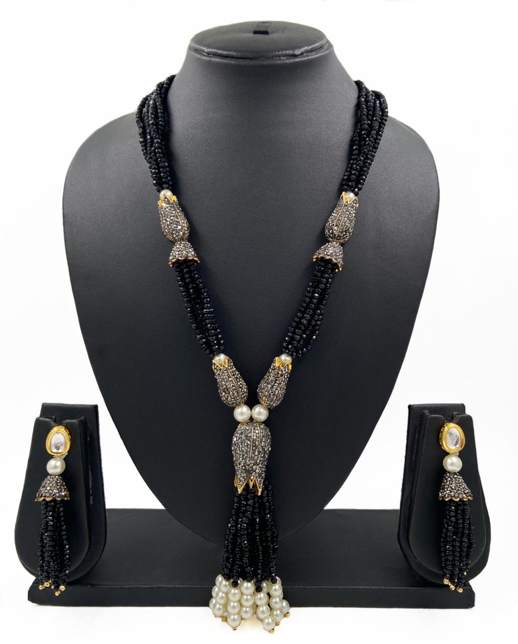 Designer Handmade Multilayered Black Crystal Beads Necklace Set For Woman Beads Jewellery