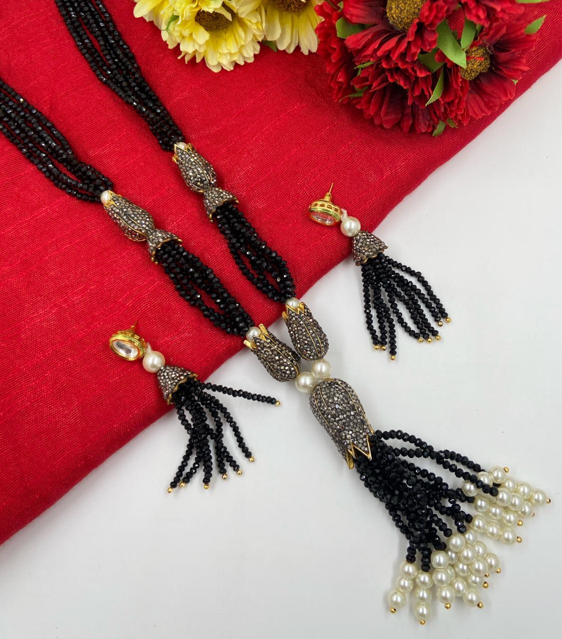Gold Plated Long Mangalsutra Designs Heavy Gold Pendant Black Beads Ch –  Digital Dress Room