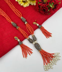 Designer Handmade Multilayered Orange Crystal Beaded Necklace Set Beads Jewellery