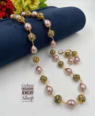 Designer Handmade Rose Gold Color Beaded Pearls Necklace For Woman Beads Jewellery