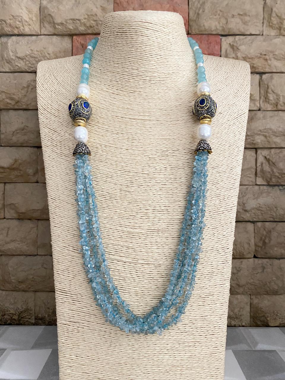 Designer Handmade Semi Precious Blue Topaz Beads Necklace By Gehna Shop Beads Jewellery