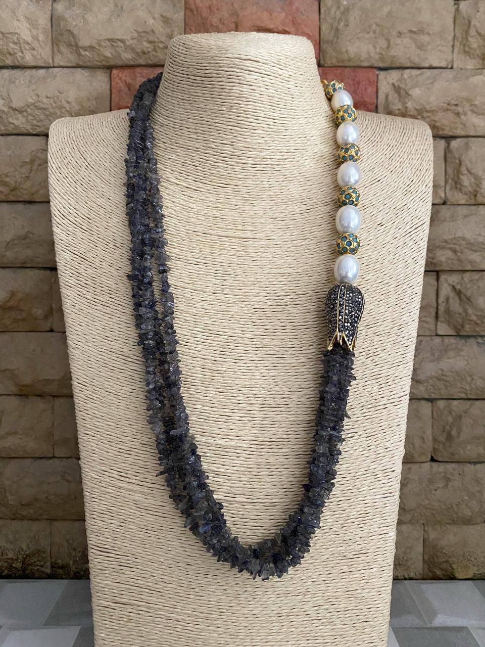 Designer Handmade Semi Precious Iolite Beads Necklace By Gehna Shop Beads Jewellery