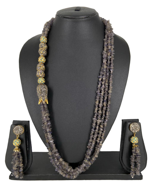 Designer Handmade Semi Precious Iolite Blue Uncut Beads Necklace Set For Ladies Beads Jewellery