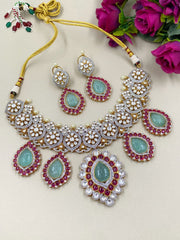 Designer Heavy Quality Polki And Ruby Stones Bridal Necklace By Gehna Shop Victorian Necklace Sets