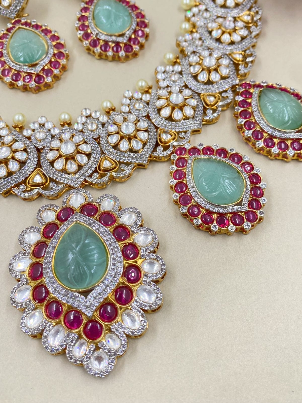 Designer Heavy Quality Polki And Ruby Stones Bridal Necklace By Gehna Shop Victorian Necklace Sets