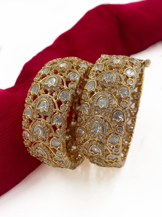 Designer Heavy Quality Uncut Polki Broad Bangle Set For Weddings Bangles