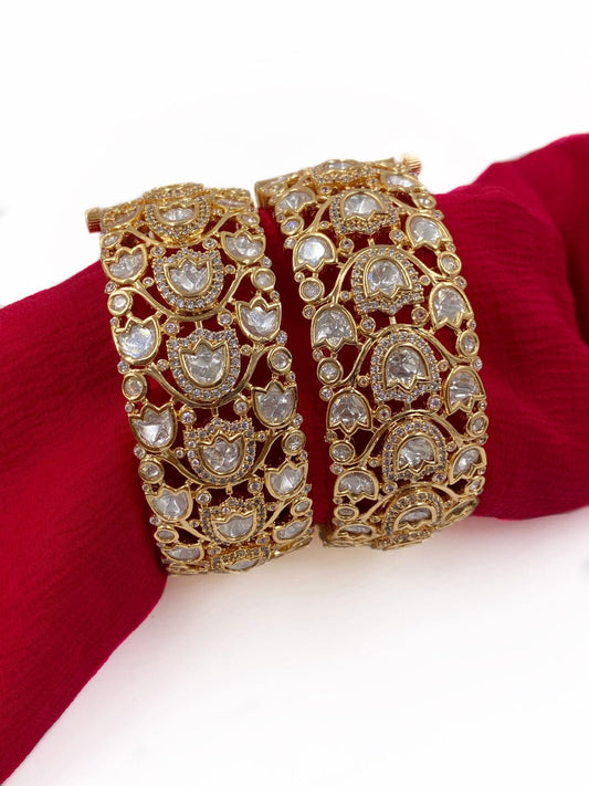 Designer Heavy Quality Uncut Polki Broad Bangle Set For Weddings Bangles