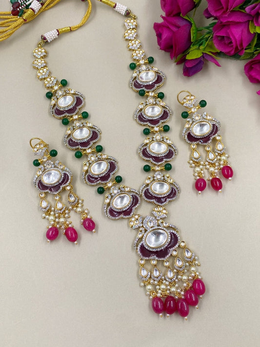 Designer High Quality Long AD And Polki Kundan Necklace For Weddings Victorian Necklace Sets