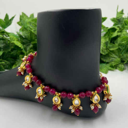 Designer Kundan And Beads Ruby Red Payal Anklet For Ladies By Gehna Shop payal