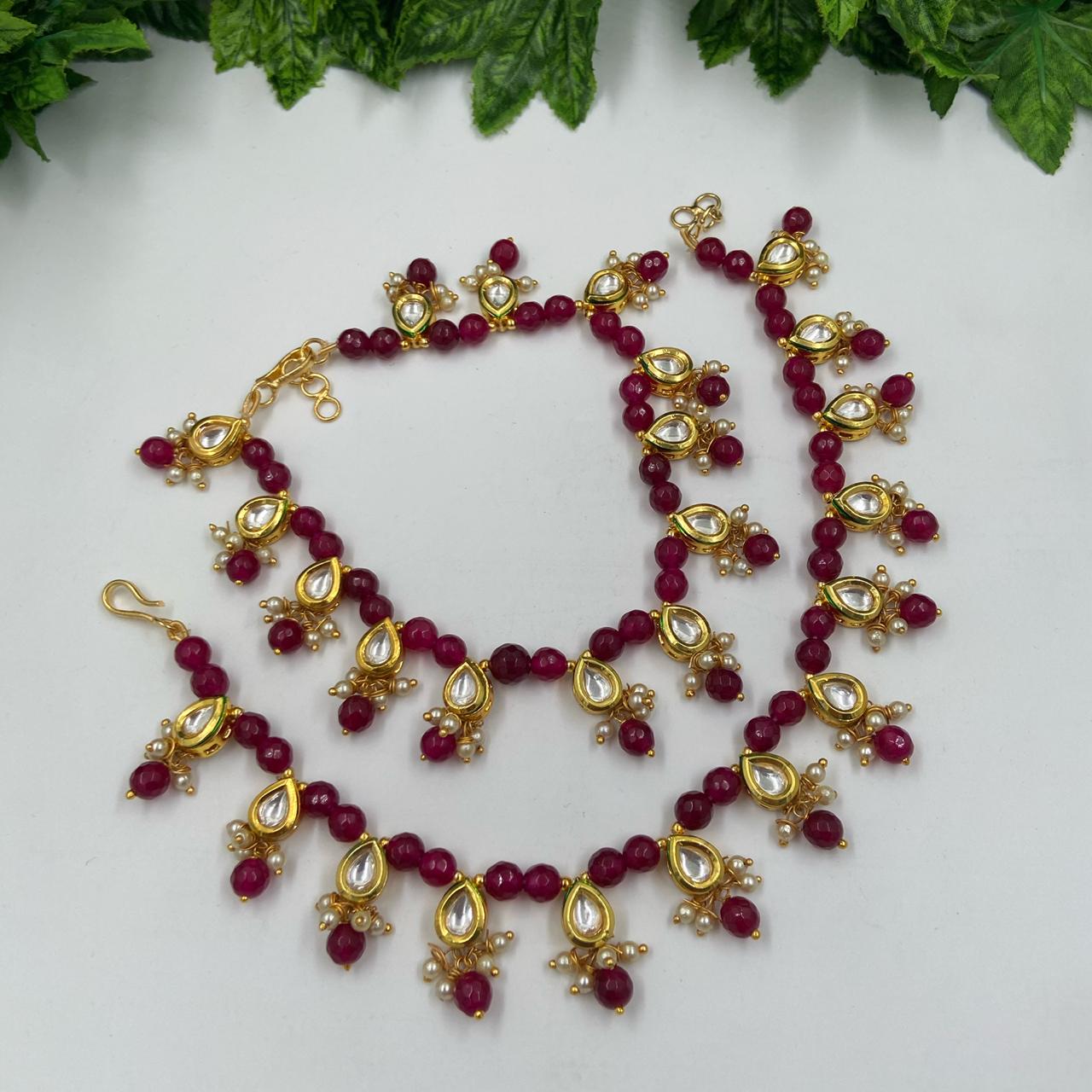 Designer Kundan And Beads Ruby Red Payal Anklet For Ladies By Gehna Shop payal