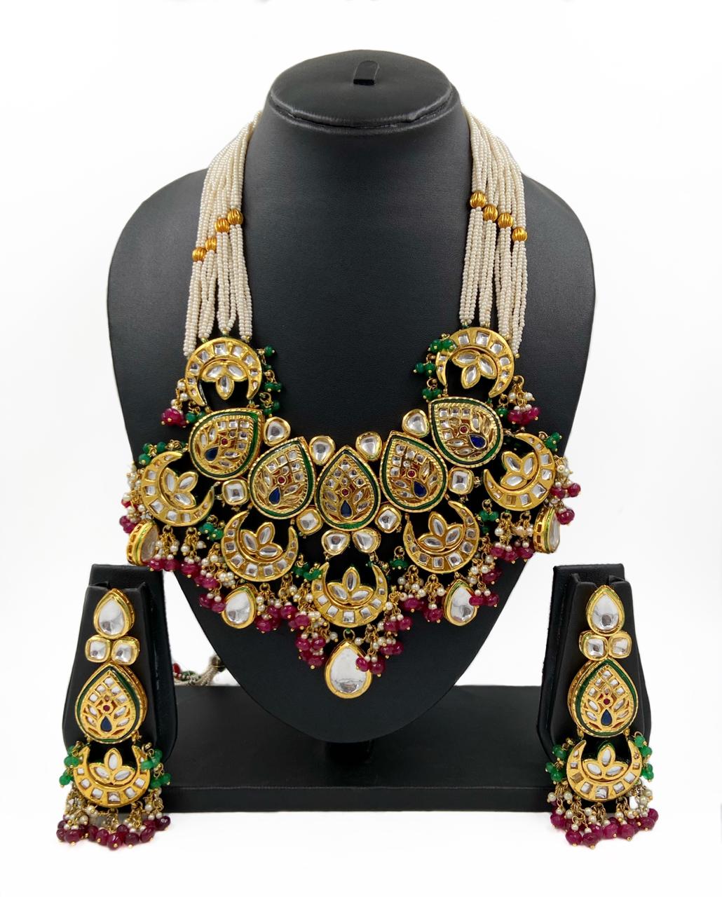 Designer Kundan And Pearls Necklace For Women By Gehna Shop Meenakari Necklace Sets