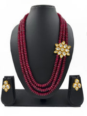 Designer Kundan Brooch And Red Jade Stone Beads Necklace For Women By Gehna Shop Beads Jewellery