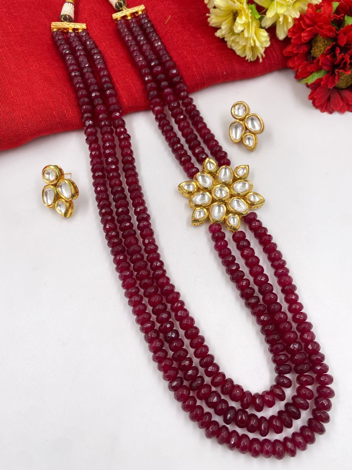 Designer Kundan Brooch And Red Jade Stone Beads Necklace For Women By Gehna Shop Beads Jewellery