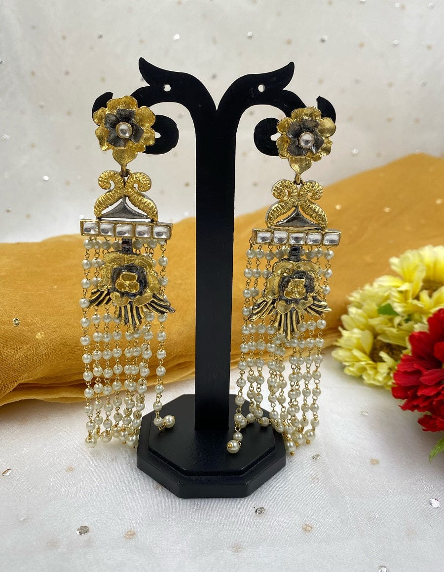 Designer Light Weight Long Kundan And Pearls Dangler Earrings For Ladies By Gehna Shop Earrings