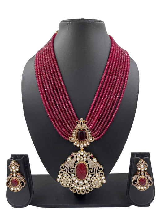 Designer Long Polki Kundan Pendant Necklace Set For Weddings Victorian Necklace Sets