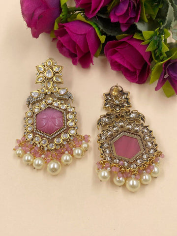 Pink Stone Big Size Earrings