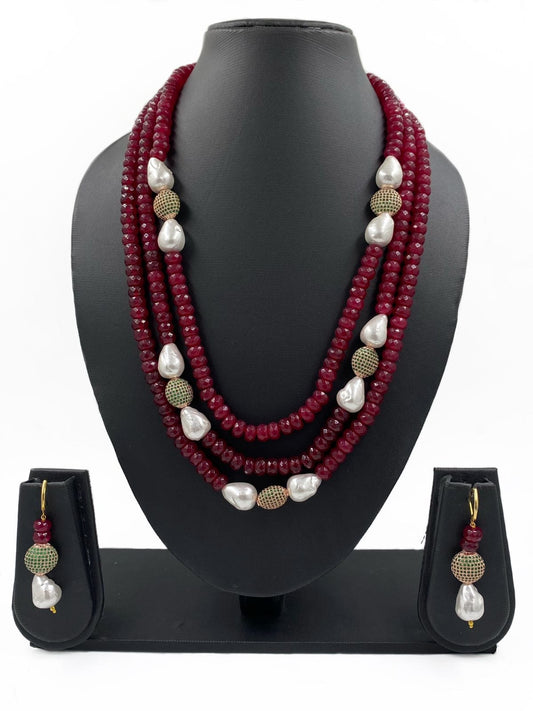 Designer Look Fancy Red Jade And Pearl Layered Beads Necklace For Women Beads Jewellery