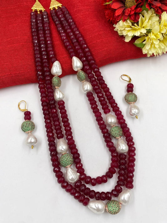 Designer Look Fancy Red Jade And Pearl Layered Beads Necklace For Women Beads Jewellery