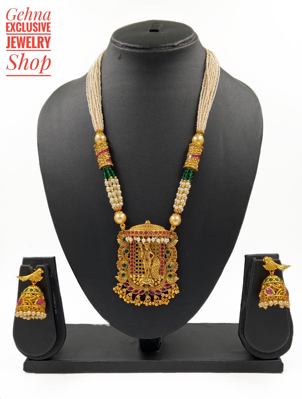 Designer Lord Vishnu Temple Set By Gehna Shop Temple Necklace Sets