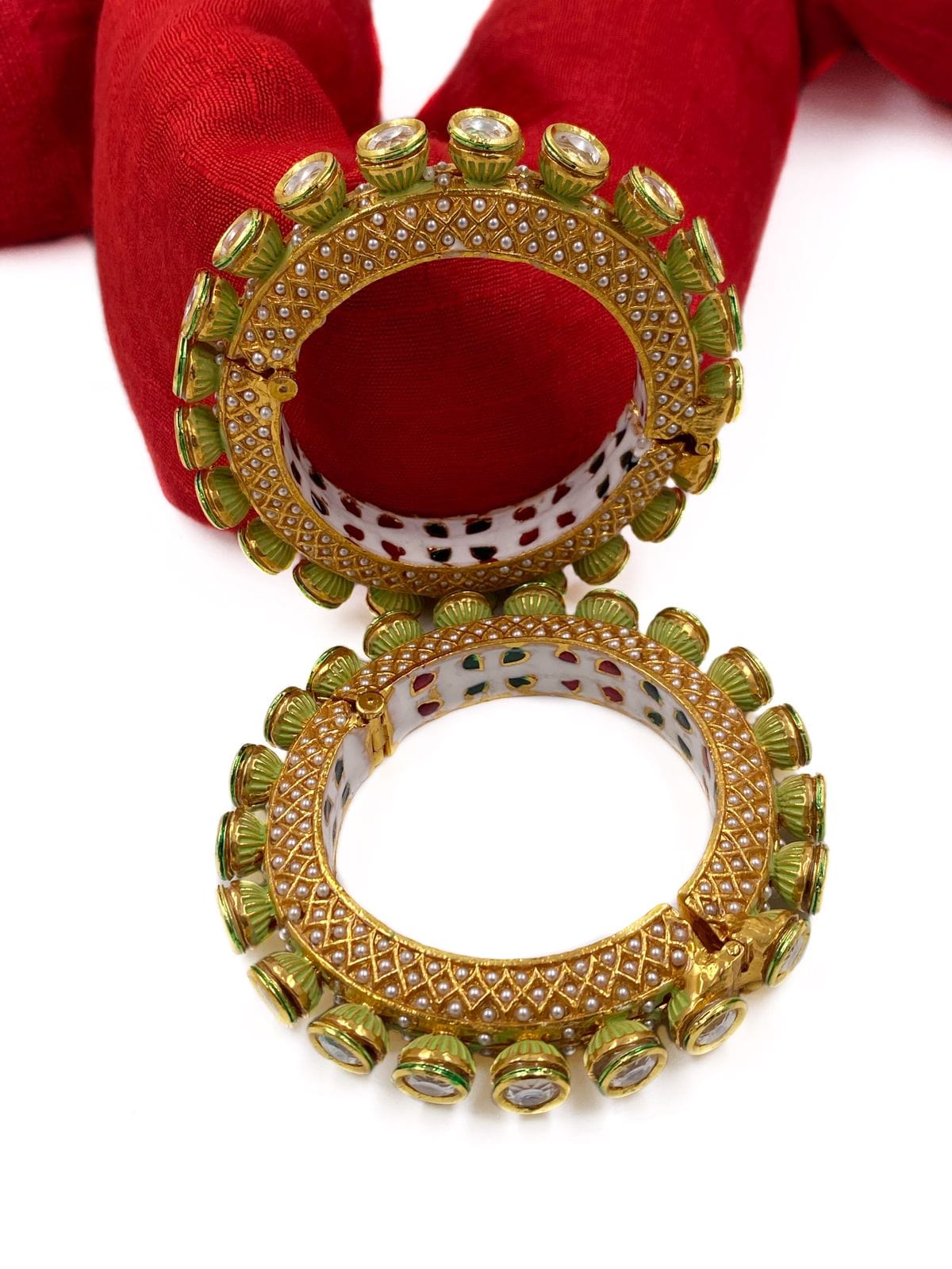 Designer Meenakari Pearls And Kundan Pacheli Bangles For Weddings Bangles