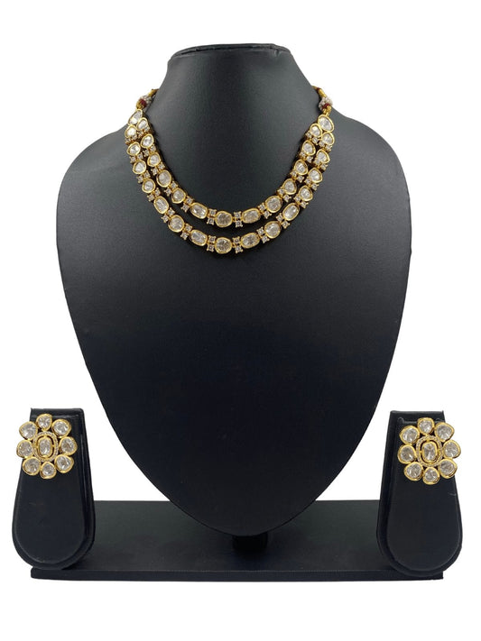 Designer Modern Double Layered Uncut Polki Necklace Set By Gehna Shop Choker Necklace Set