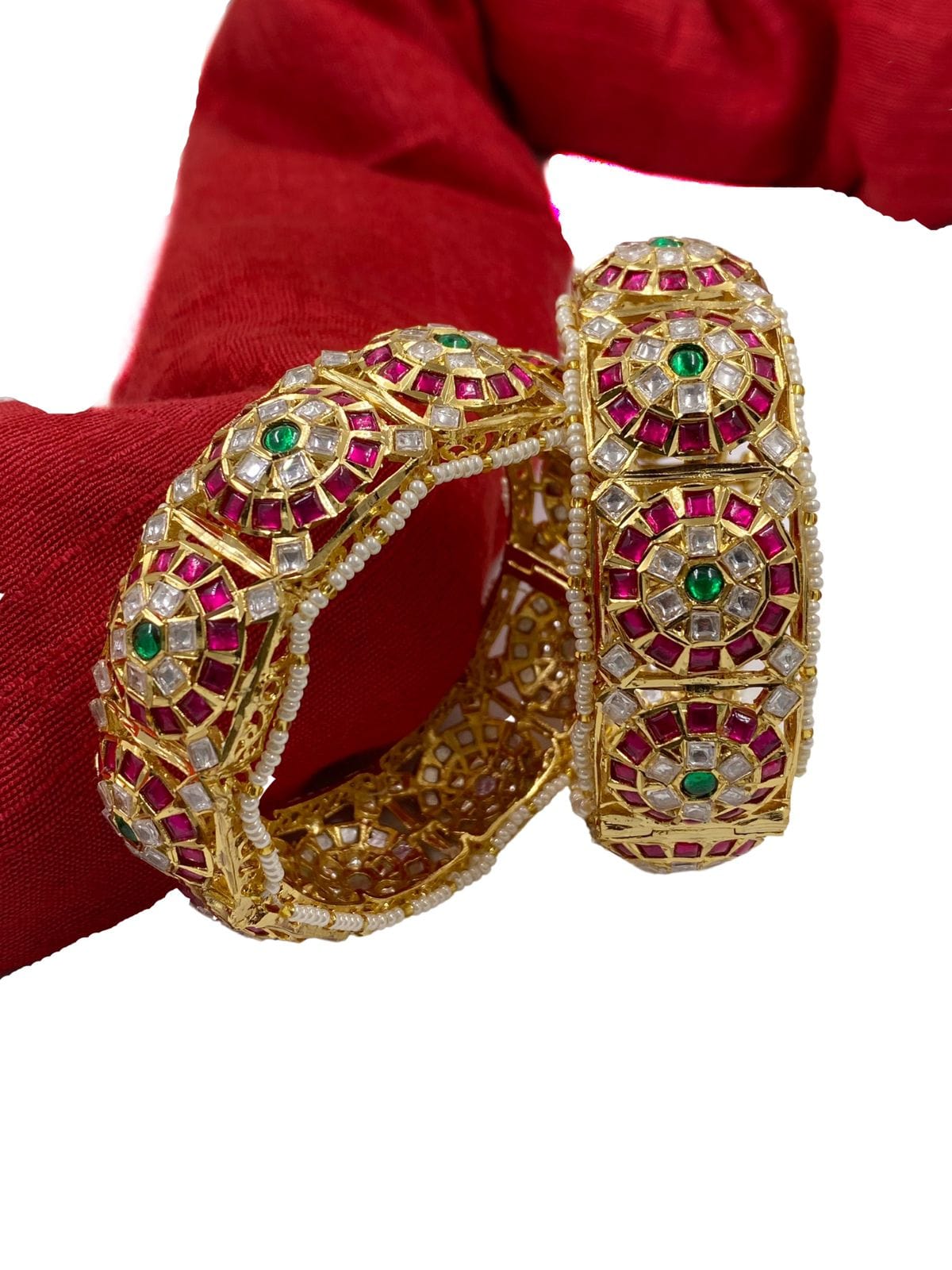 Designer Multi Color Jadau Kundan Bangles For Women Antique Golden Bangles
