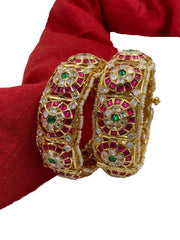 Designer Multi Color Jadau Kundan Bangles For Women Antique Golden Bangles