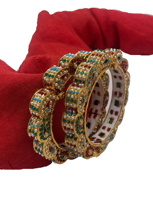Designer Multi Color Jadau Pearls Gajra Bangles By Gehna Shop Bangles