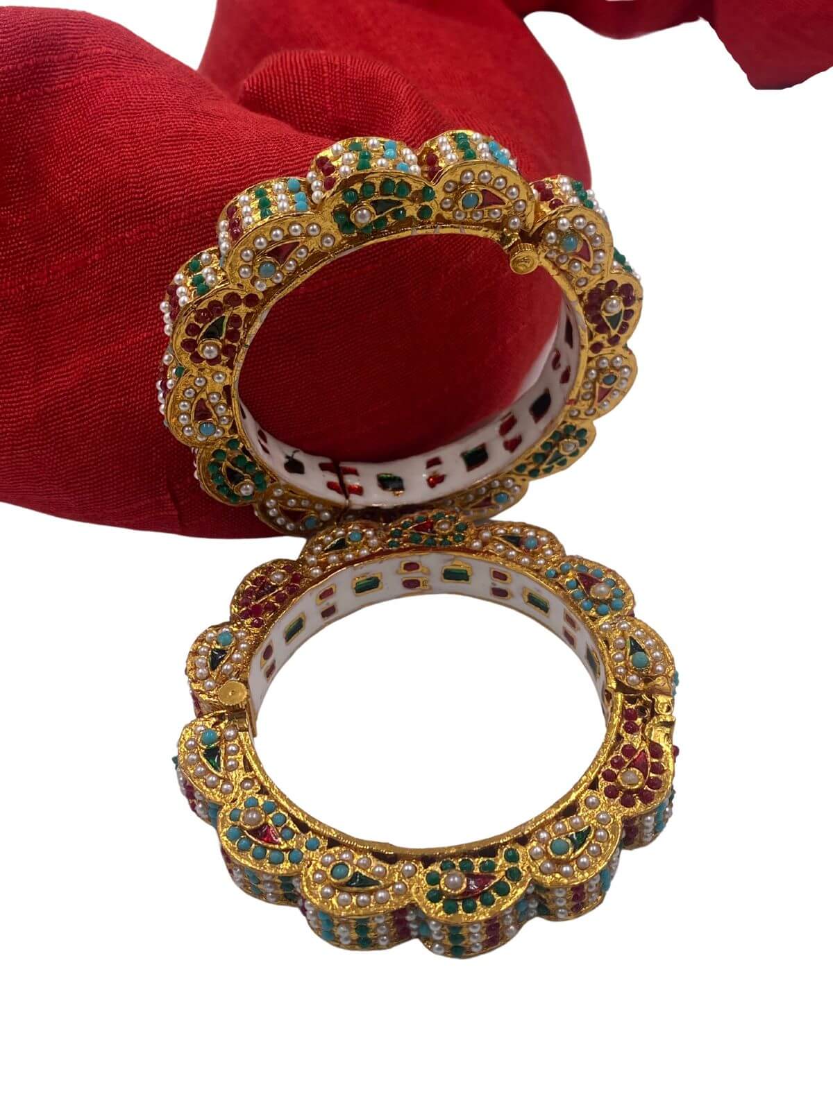 Designer Multi Color Jadau Pearls Gajra Bangles By Gehna Shop Bangles