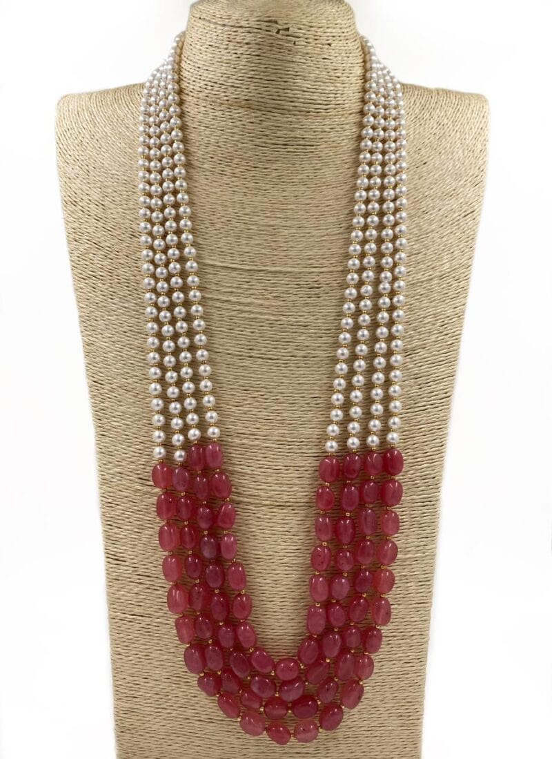 Designer Multi Layered Beaded Pearls And Peach Necklace Mala For Grooms By Gehna Shop Beads Jewellery