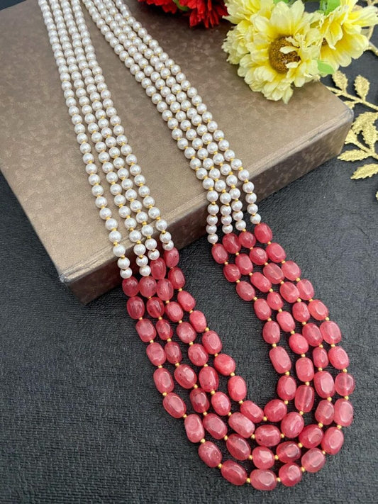 Designer Multi Layered Beaded Pearls And Peach Necklace Mala For Grooms By Gehna Shop Beads Jewellery