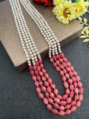 Designer Multi Layered Beaded Pearls And Peach Necklace Mala For Grooms By Gehna Shop Beads Jewellery