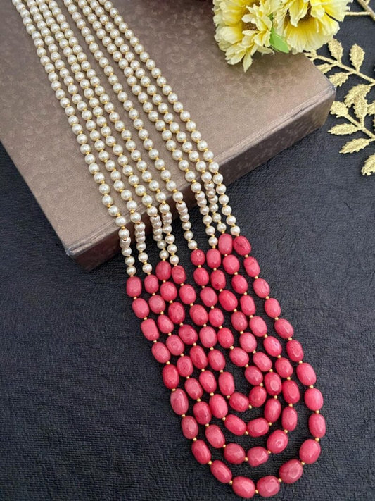 Designer Multi Layered Beaded Pearls And Peach Necklace Mala For Grooms By Gehna Shop Beads Jewellery