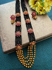 Designer Multi Layered Black Semi Precious Beaded Necklace Set By Gehna Shop Beads Jewellery