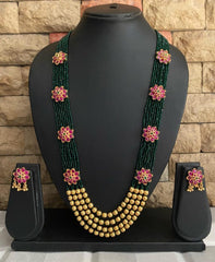 Designer Multi Layered Green Semi Precious Beaded Necklace Set By Gehna Shop Beads Jewellery
