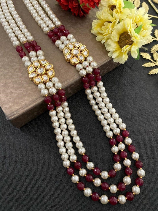 Designer Multi Layered Long Beaded Pearls Kundan Mala For Men And Women Beads Jewellery