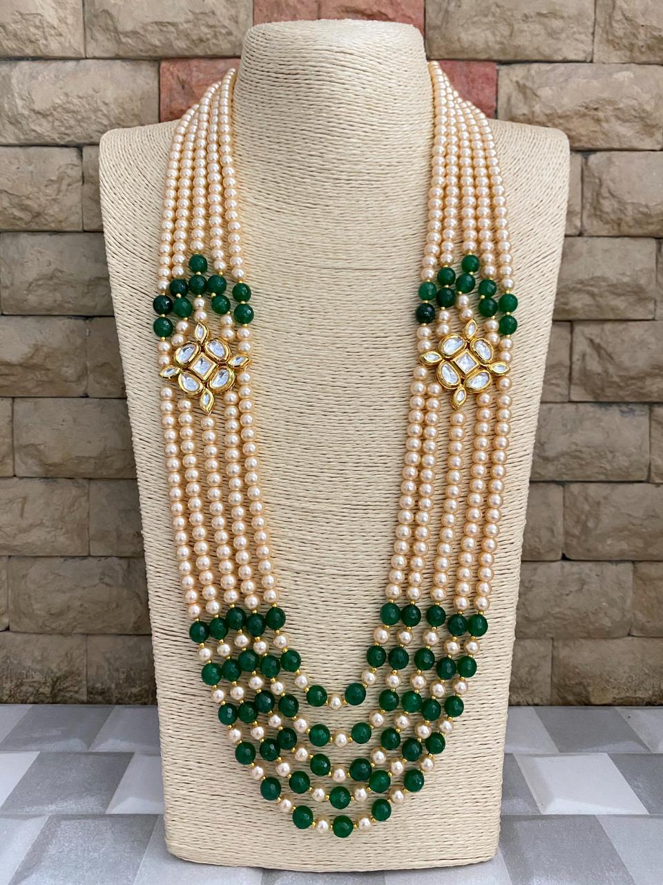 Designer Multi Layered Long Beaded Pearls Kundan Mala For Men And Women Beads Jewellery