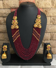 Designer Multi Layered Red Semi Precious Beads Necklace Set By Gehna Shop Beads Jewellery