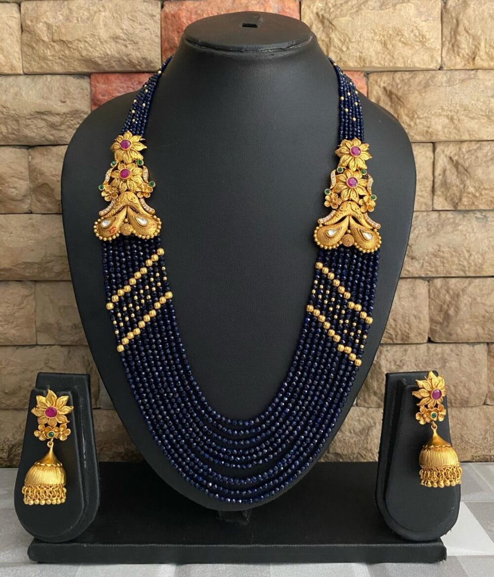Designer Multi Layered Royal Blue Semi Precious Beads Necklace Set By Gehna Shop Beads Jewellery
