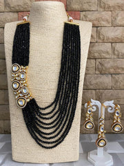Designer Multilayered Black Crystal Beads Necklace With Kundan By Gehna Shop Kundan Necklace Sets