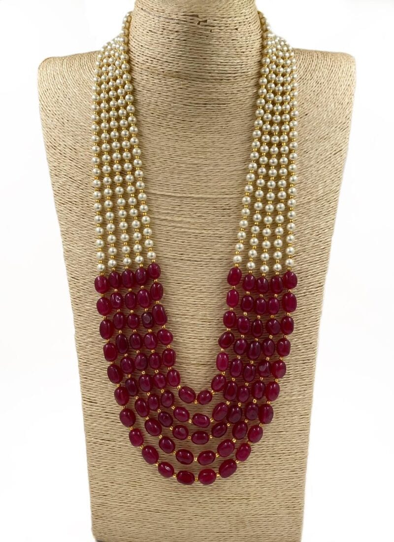 Designer Multilayered Long Pearls And Stone Beads Necklace For Men And Women Beads Jewellery