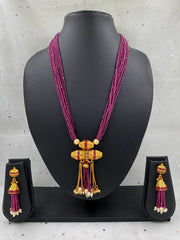 Designer Multilayered Ruby Crystal Beads Necklace Set For Women Antique Golden Necklace Sets