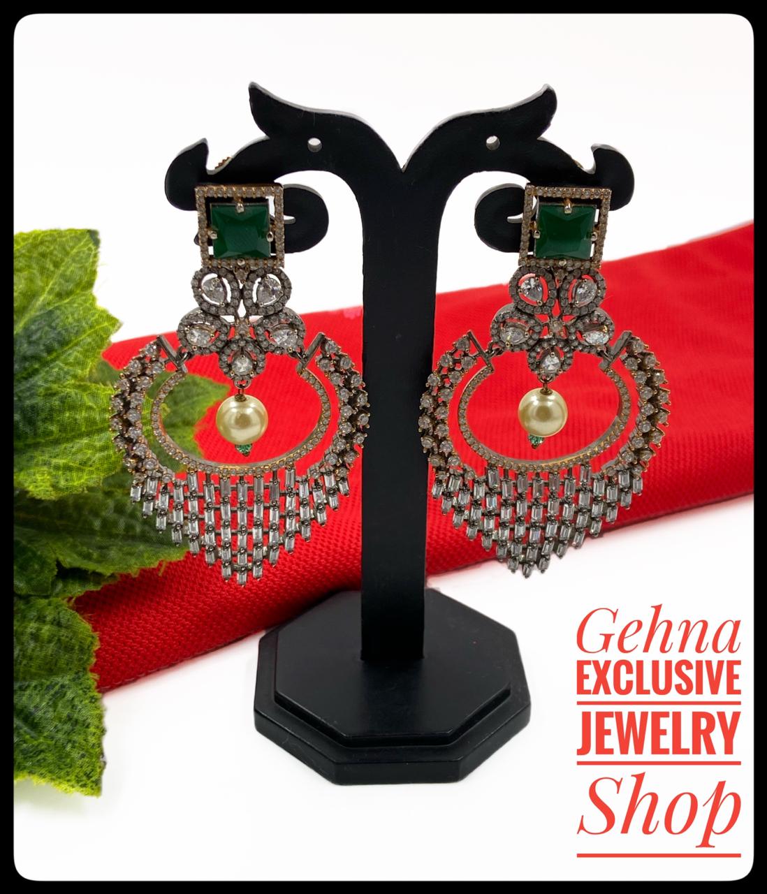 Designer Oxidized Cubic Zircon AD Wedding Danglers Earrings For Woman American Diamond Earrings