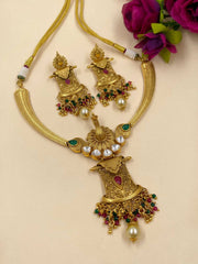 Designer Peacock Antique Gold Hasli Jewellery Necklace Set Antique Golden Necklace Sets