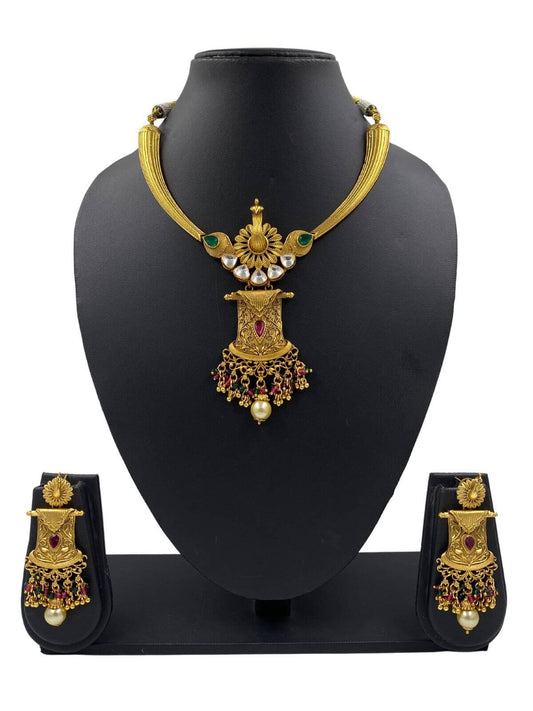Designer Peacock Antique Gold Hasli Jewellery Necklace Set Antique Golden Necklace Sets