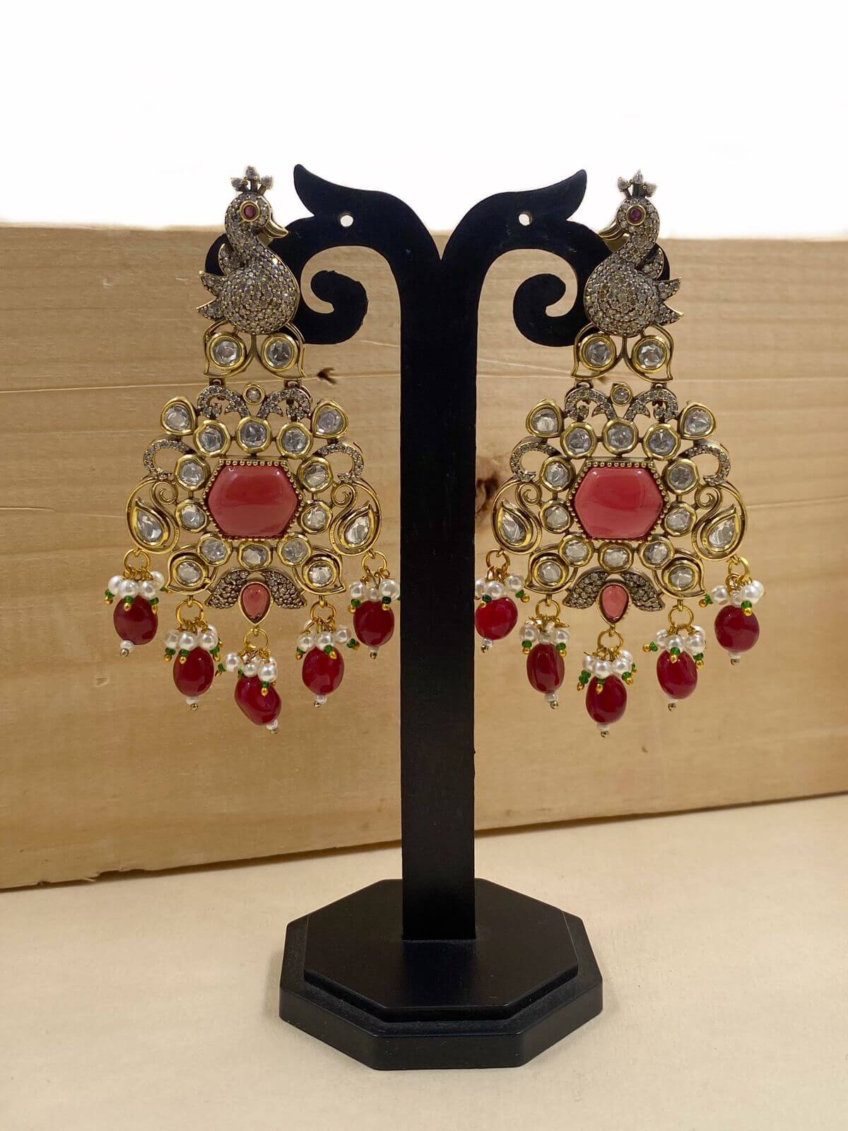 Designer Peacock Victorian Polki Dangler Bridal Earrings By Gehna Shop Earrings