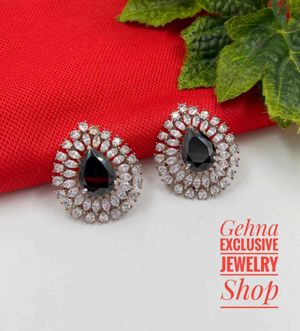 Designer Pear Shape Silver Tone Black Cubic Zircon Studs Stud Earrings