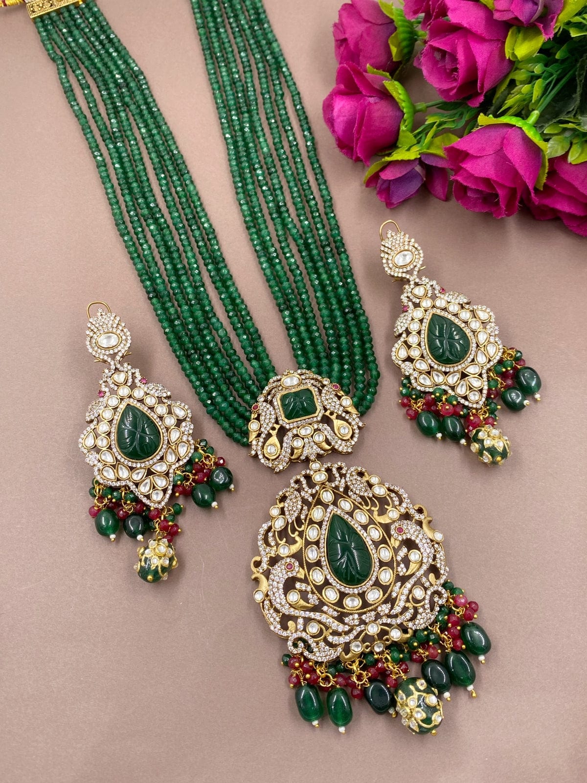 Designer Polki And AD Victorian Jewellery Pendant Necklace Set By Gehna Shop Victorian Necklace Sets
